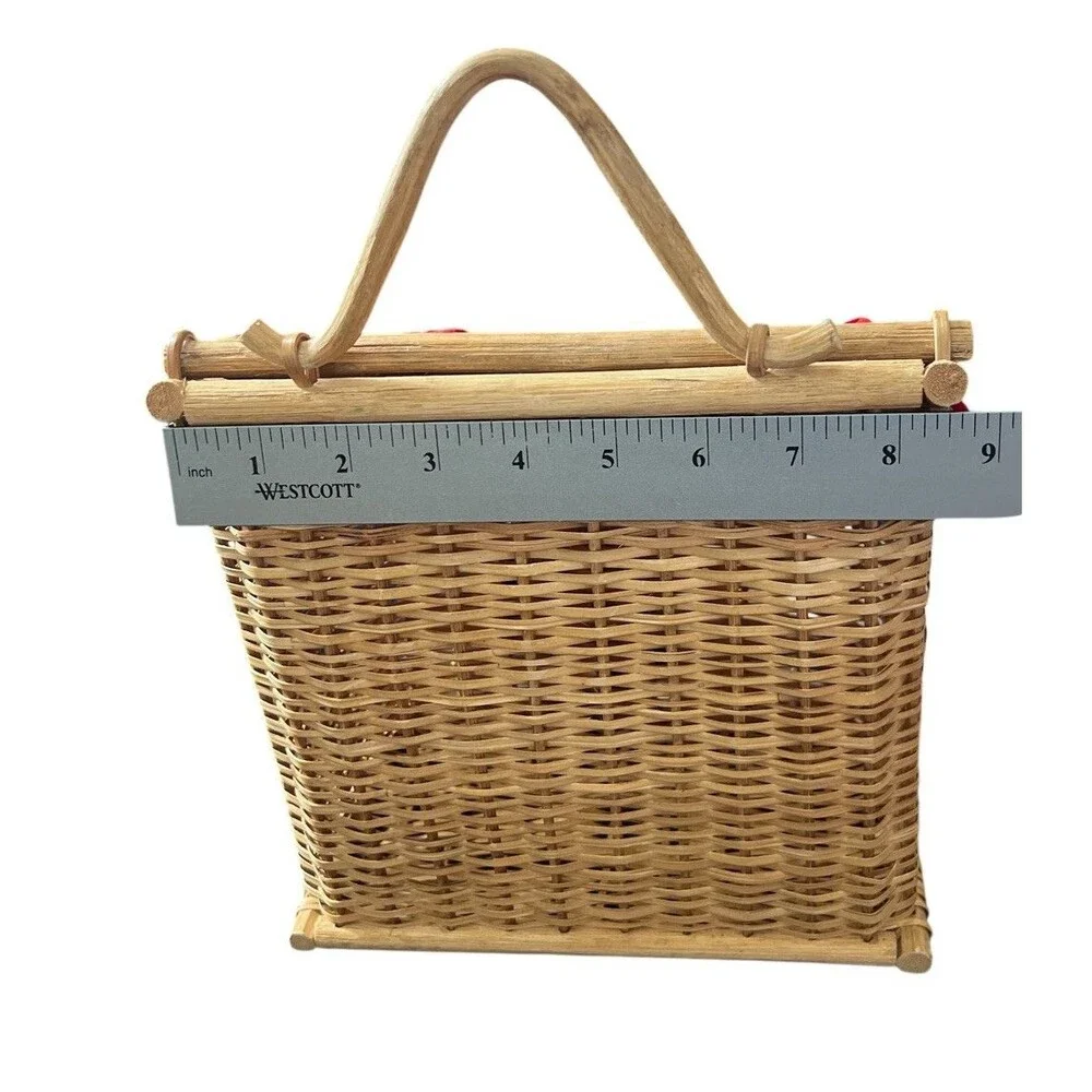 Vtg Santa Wicker Basket Unisex OS Tan Holiday‎ Applique Balloons